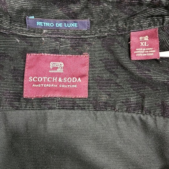 Scotch & Soda Mens Corduroy Shirt Button Down‎ Houndstooth Preppy Black Olive XL - Picture 6 of 15